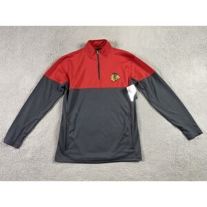 NWT Chicago Blackhawks Sweater Medium Red Gray Logo Waffle NHL Fleece Deadstock